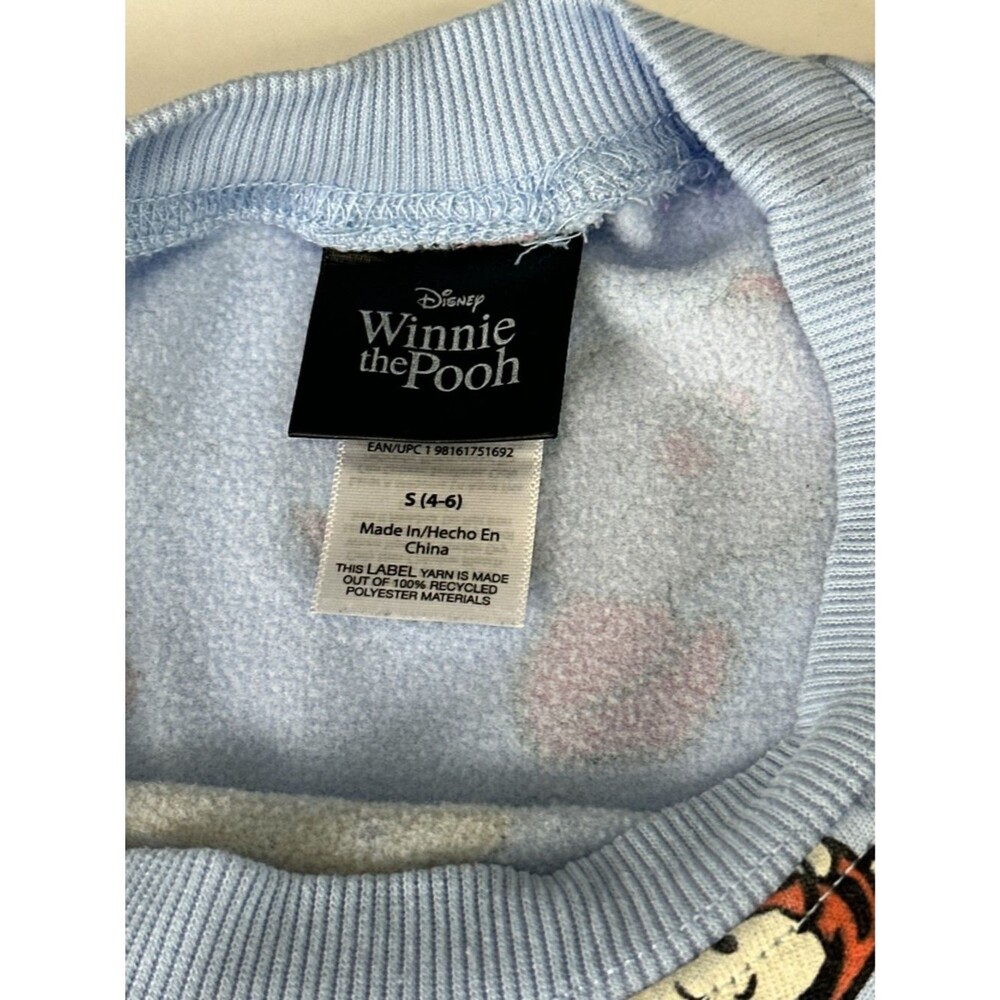 Disney Winnie the Pooh All Over Print Sweatshirt S 4-6 Blue Cozy Pullover - Picture 4 of 5